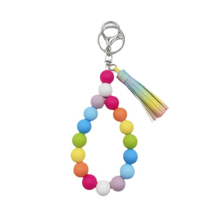 Wholesale Silicone Beads Gradient Sequin Tassel Handmade Beaded Wrist Keychain